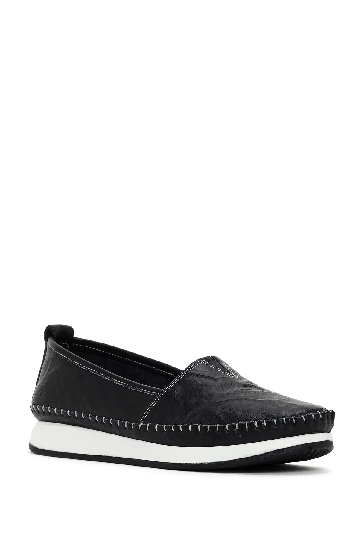 Kadın Siyah Kalın Tabanlı Deri Comfort Loafer - Image 6