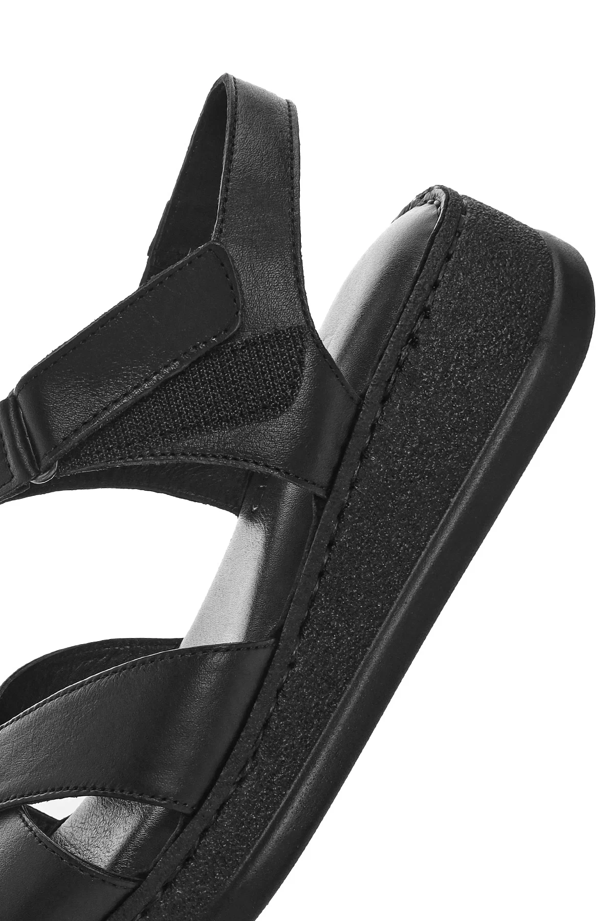 Kadın Siyah Kalın Tabanlı Deri Comfort Sandalet - Image 9