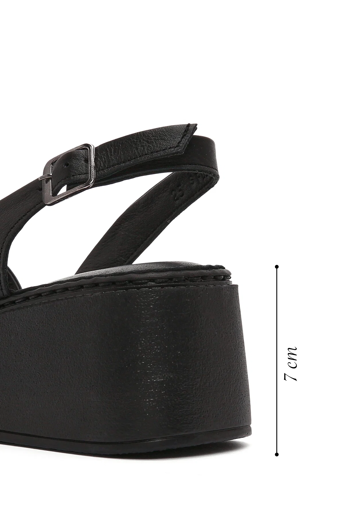 Kadın Siyah Kalın Tabanlı Deri Comfort Sandalet - Image 2