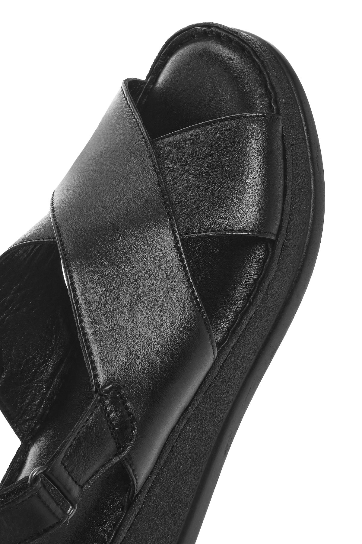 Kadın Siyah Kalın Tabanlı Deri Comfort Sandalet - Image 9