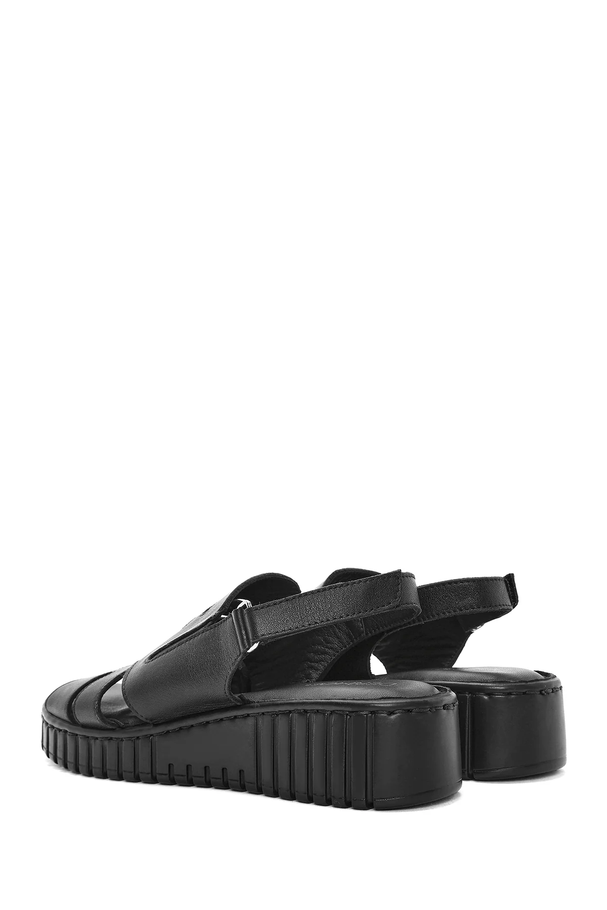 Kadın Siyah Kalın Tabanlı Deri Comfort Sandalet - Image 6