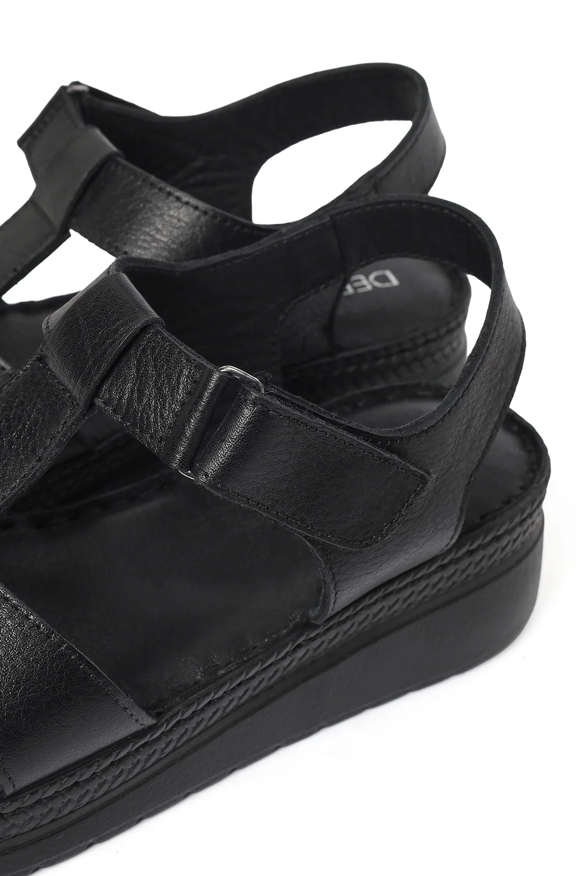 Kadın Siyah Kalın Tabanlı Deri Comfort Sandalet - Image 10