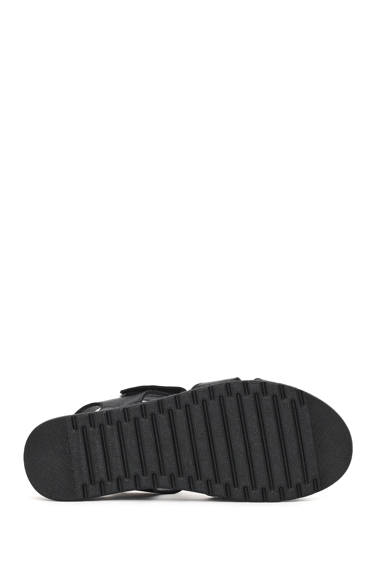Kadın Siyah Kalın Tabanlı Deri Comfort Sandalet - Image 5