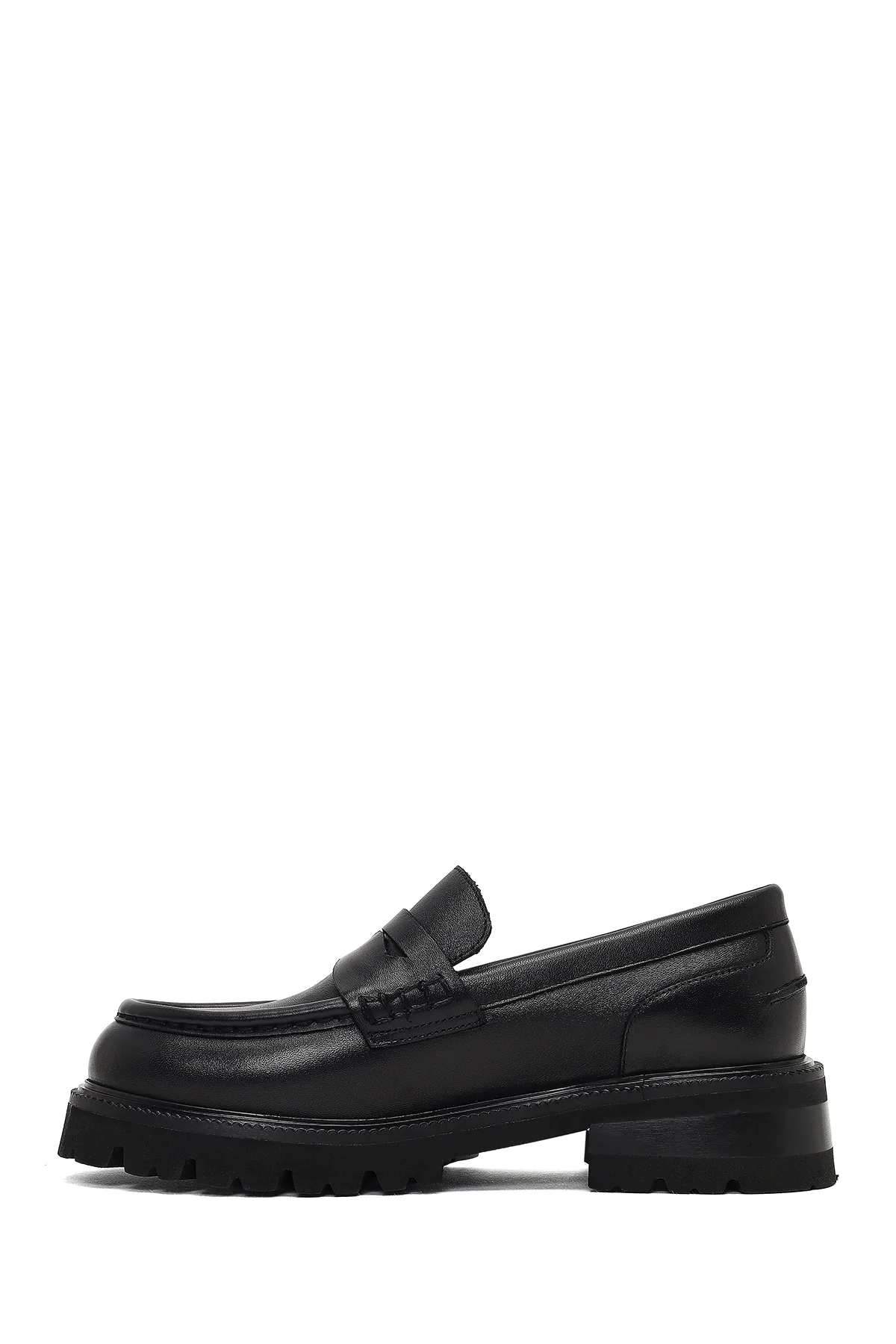 Kadın Siyah Kalın Tabanlı Deri Maskülen Loafer - Image 2