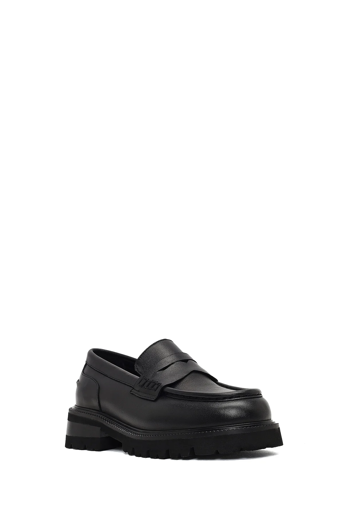 Kadın Siyah Kalın Tabanlı Deri Maskülen Loafer - Image 6