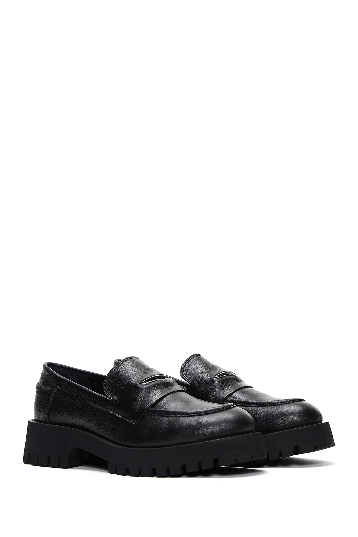Kadın Siyah Kalın Tabanlı Deri Maskülen Loafer - Image 3