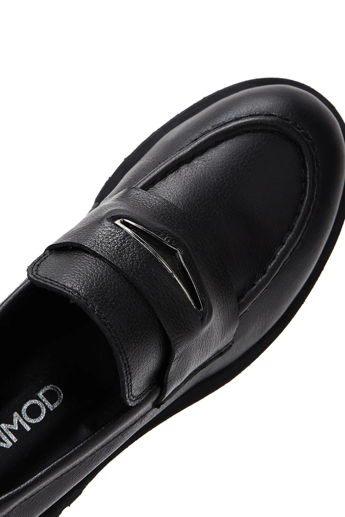 Kadın Siyah Kalın Tabanlı Deri Maskülen Loafer - Image 7
