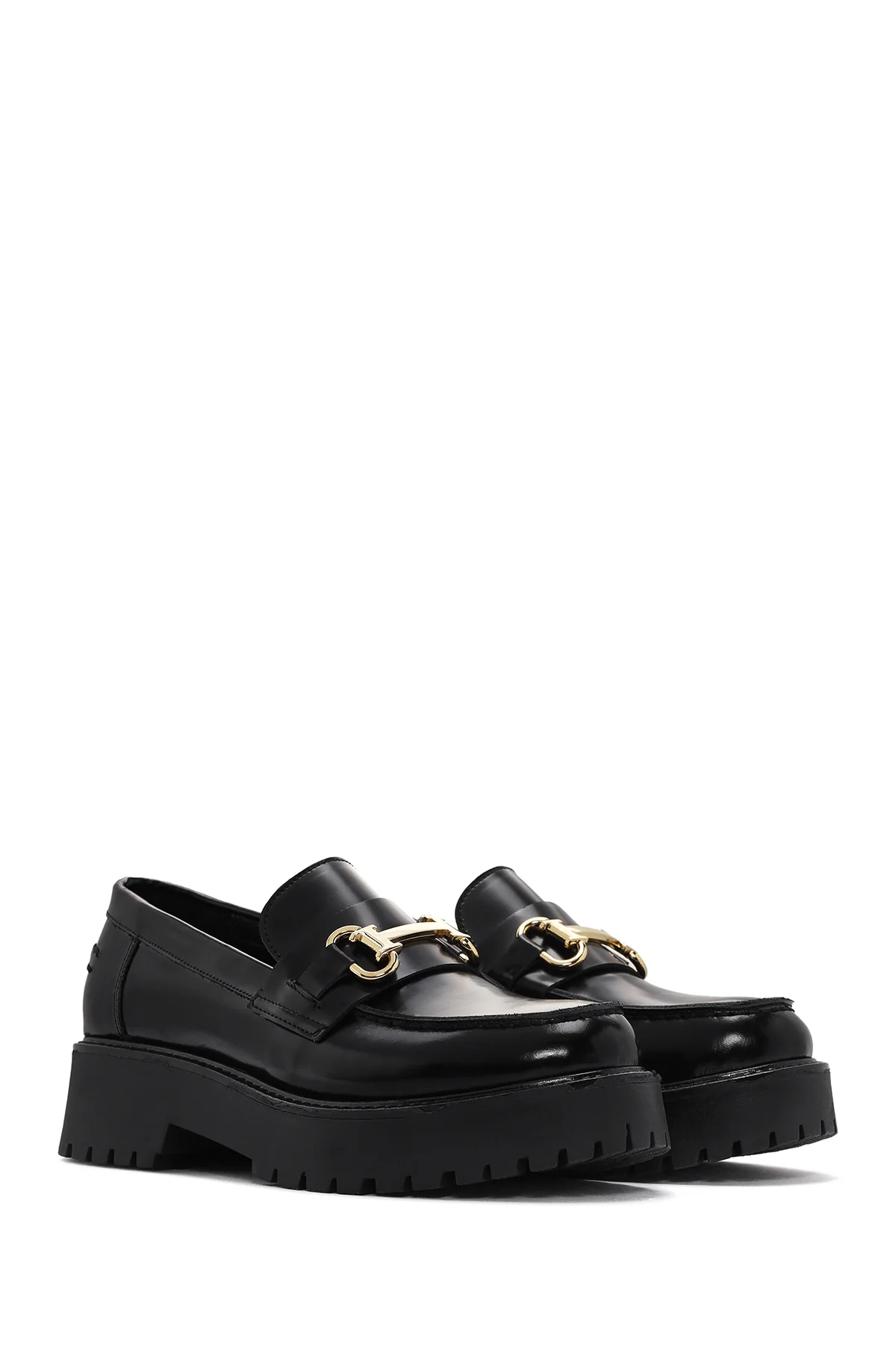 Kadın Siyah Kalın Tabanlı Deri Maskülen Loafer - Image 3