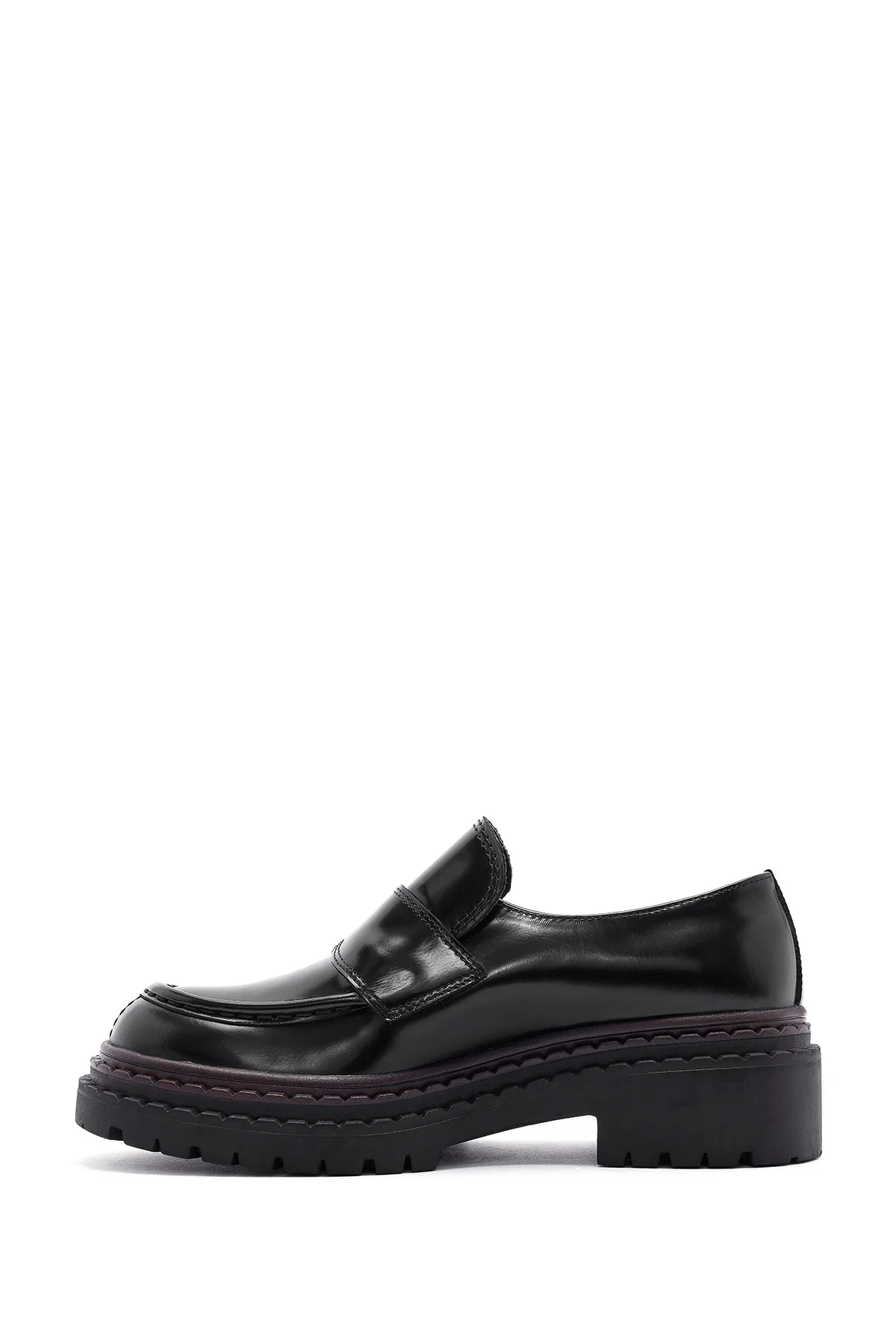 Kadın Siyah Kalın Tabanlı Deri Maskülen Loafer - Image 2