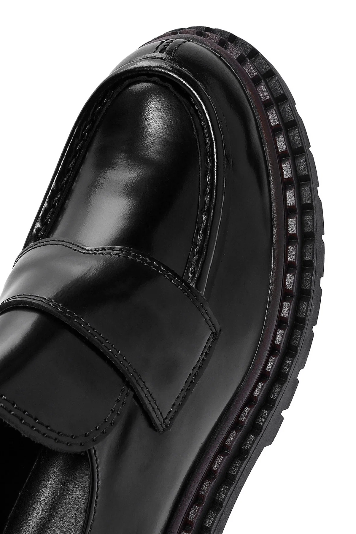 Kadın Siyah Kalın Tabanlı Deri Maskülen Loafer - Image 8