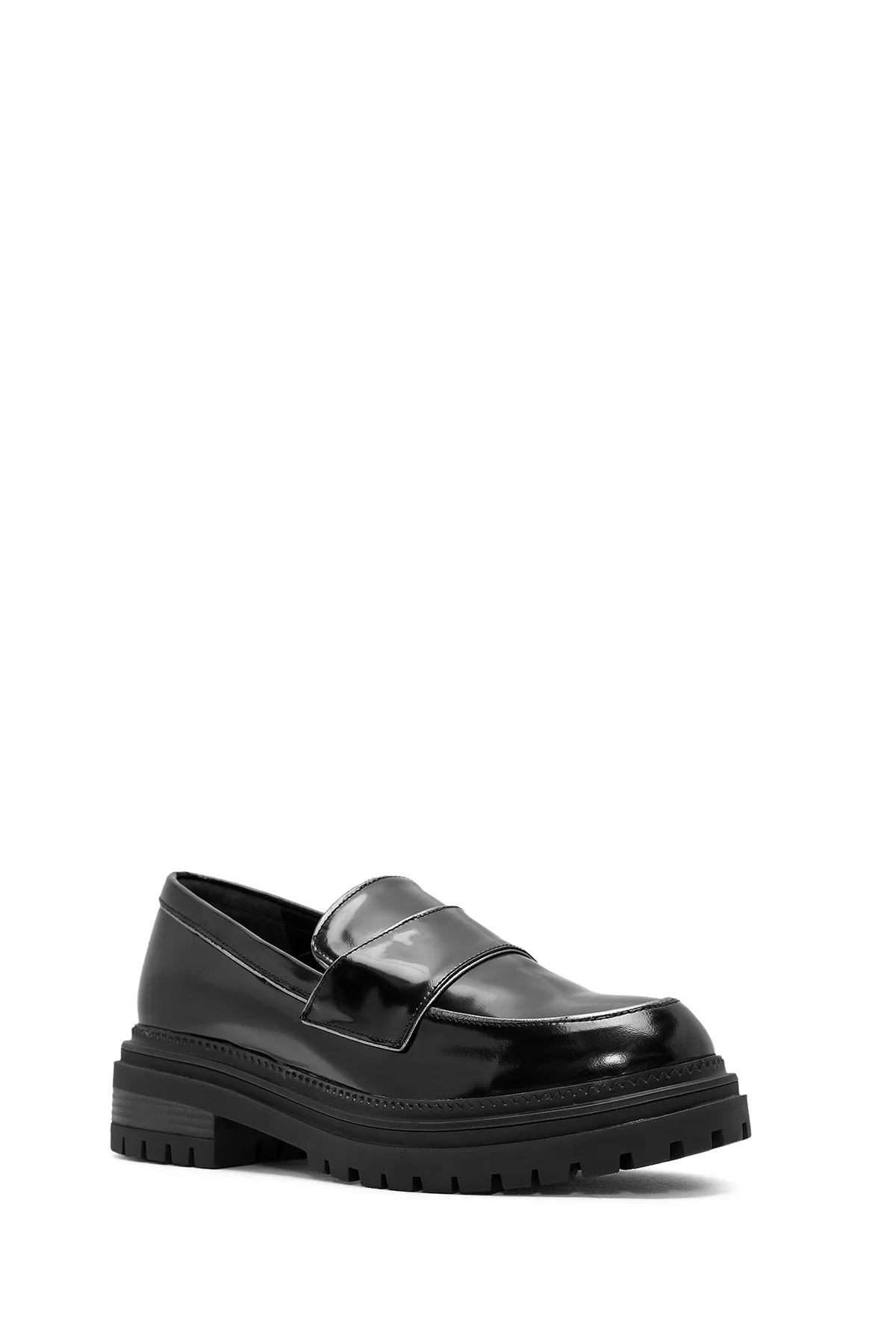 Kadın Siyah Kalın Tabanlı Deri Maskülen Loafer - Image 6