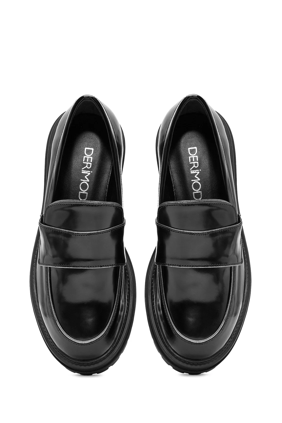 Kadın Siyah Kalın Tabanlı Deri Maskülen Loafer - Image 7
