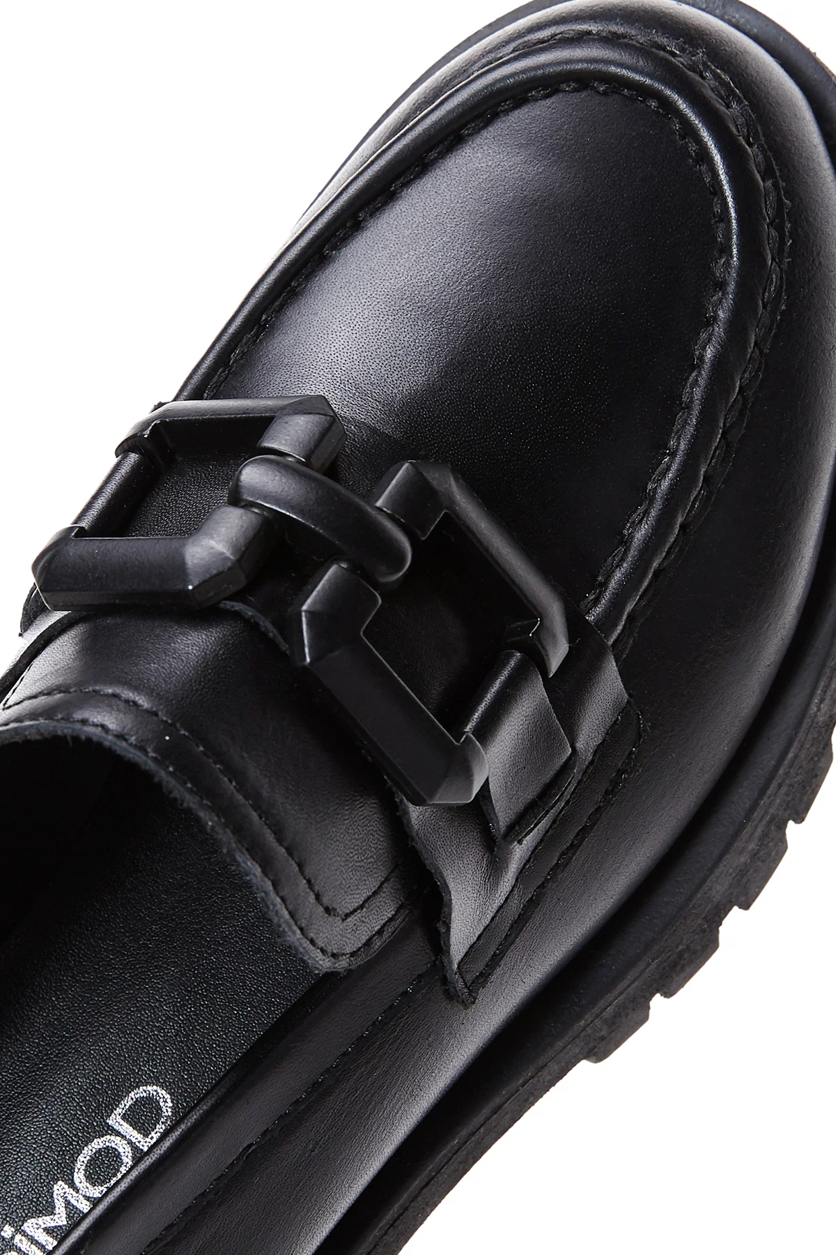 Kadın Siyah Kalın Tabanlı Deri Maskülen Loafer - Image 8