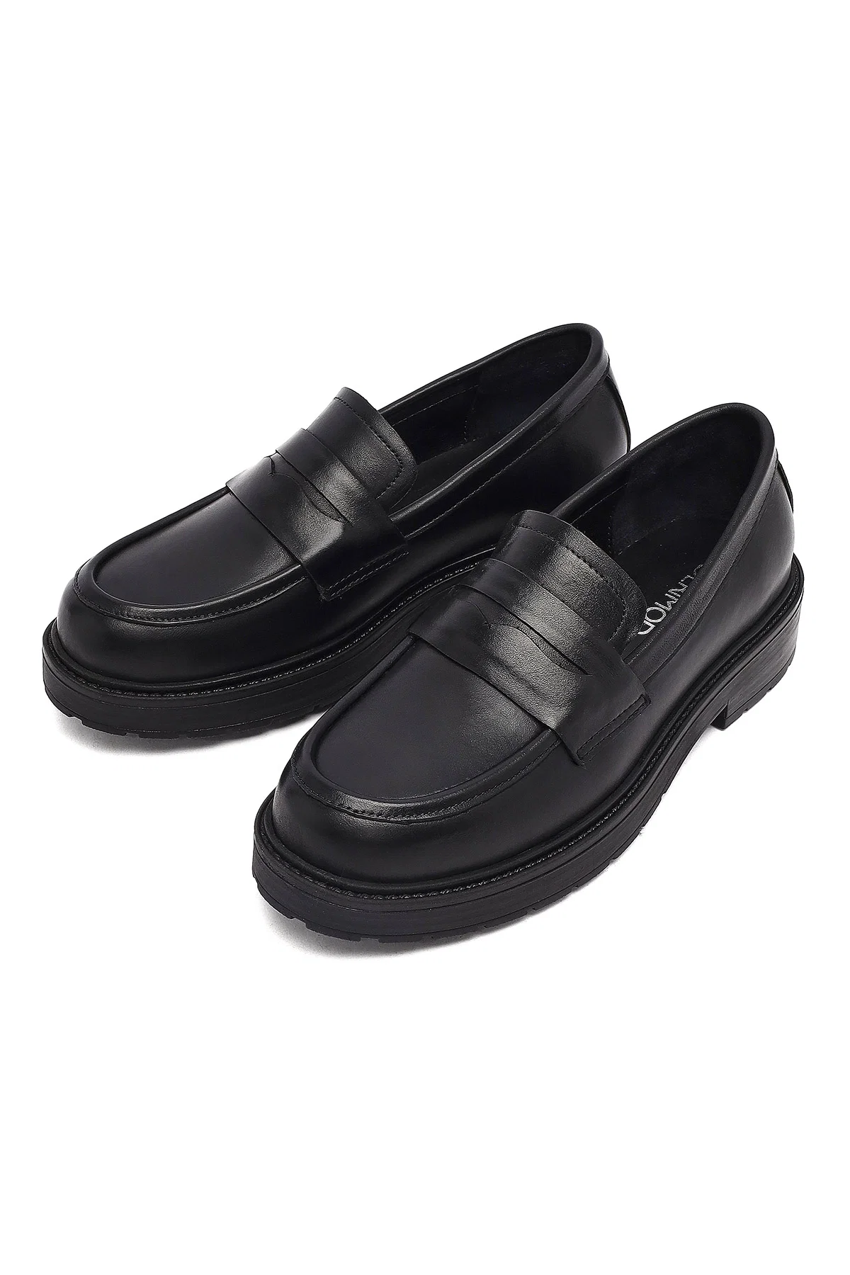 Kadın Siyah Kalın Tabanlı Deri Maskülen Loafer - Image 10