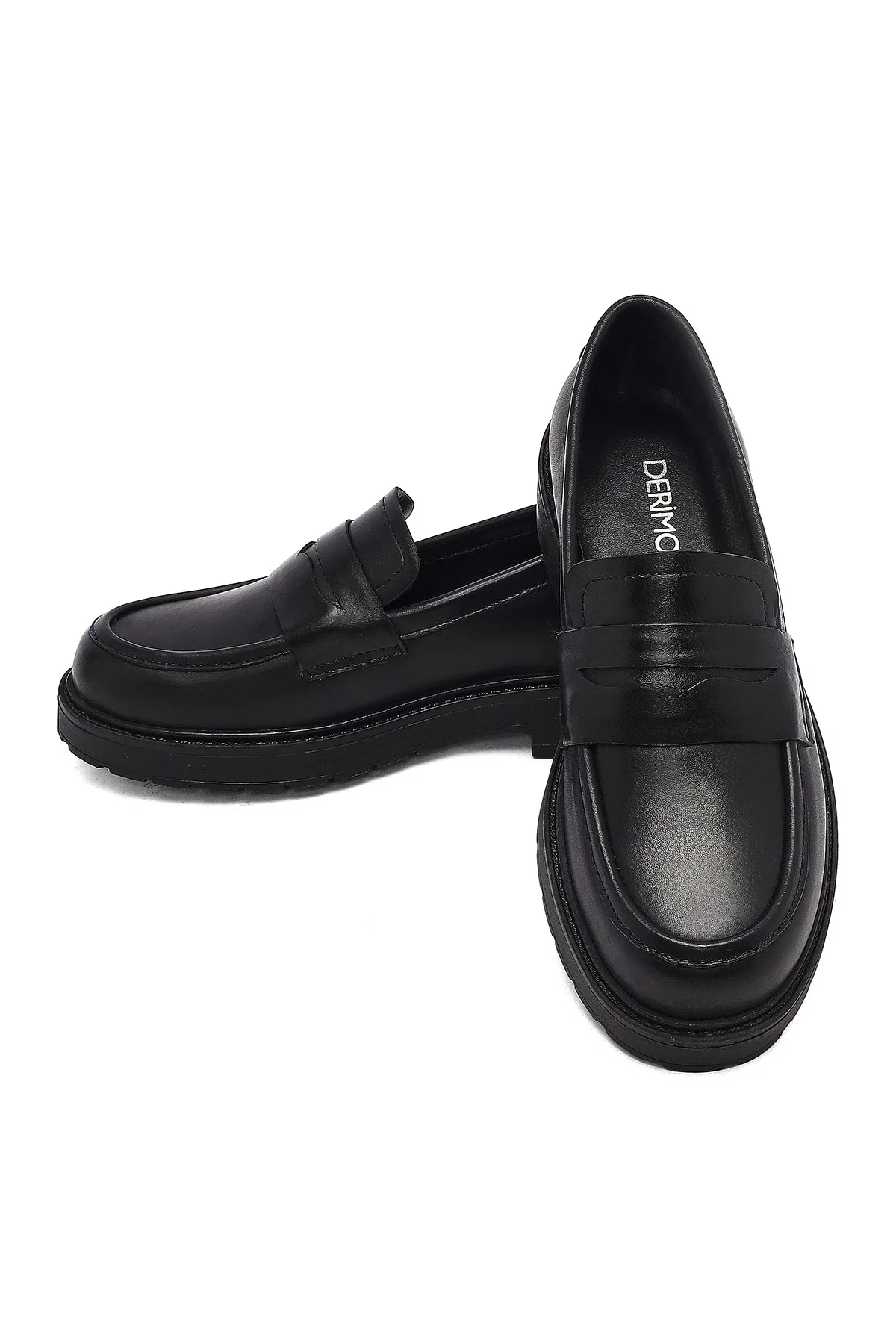 Kadın Siyah Kalın Tabanlı Deri Maskülen Loafer - Image 11