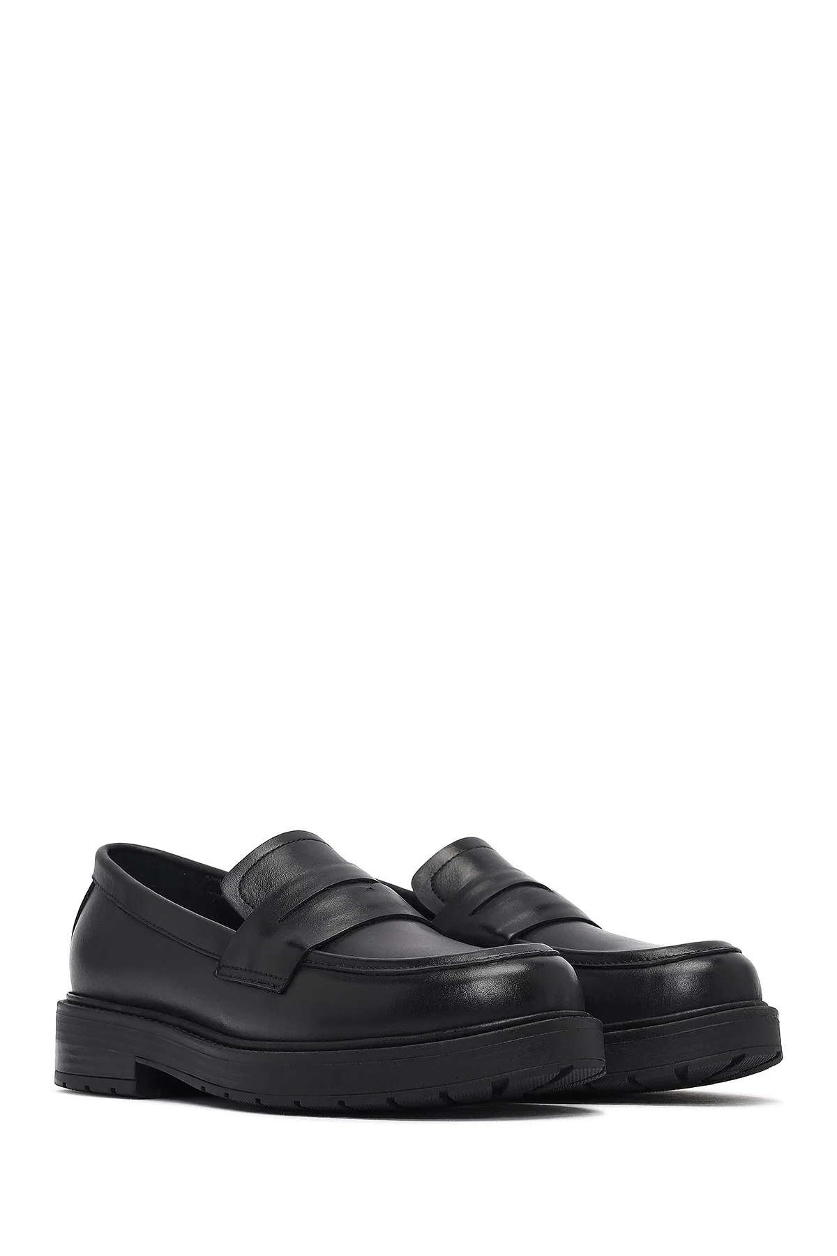 Kadın Siyah Kalın Tabanlı Deri Maskülen Loafer - Image 3