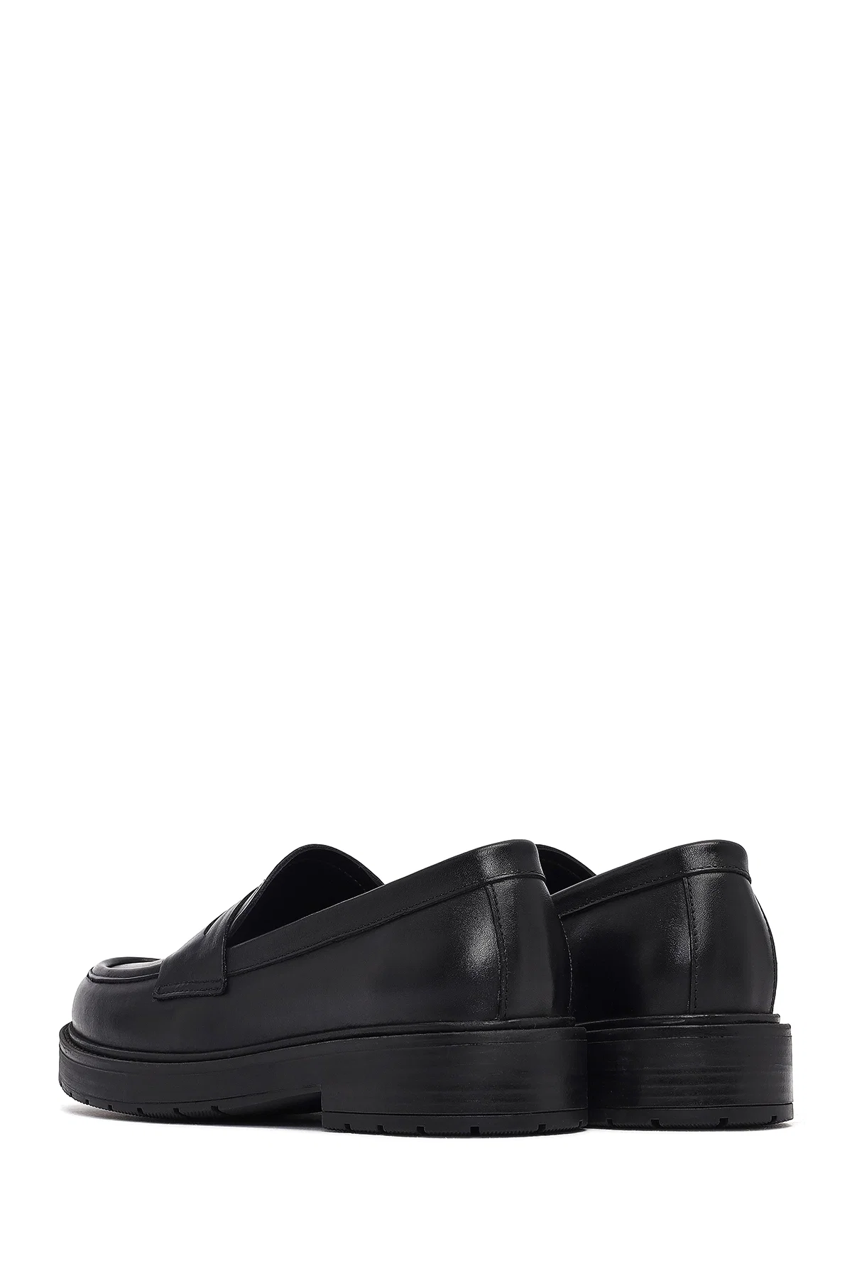 Kadın Siyah Kalın Tabanlı Deri Maskülen Loafer - Image 5