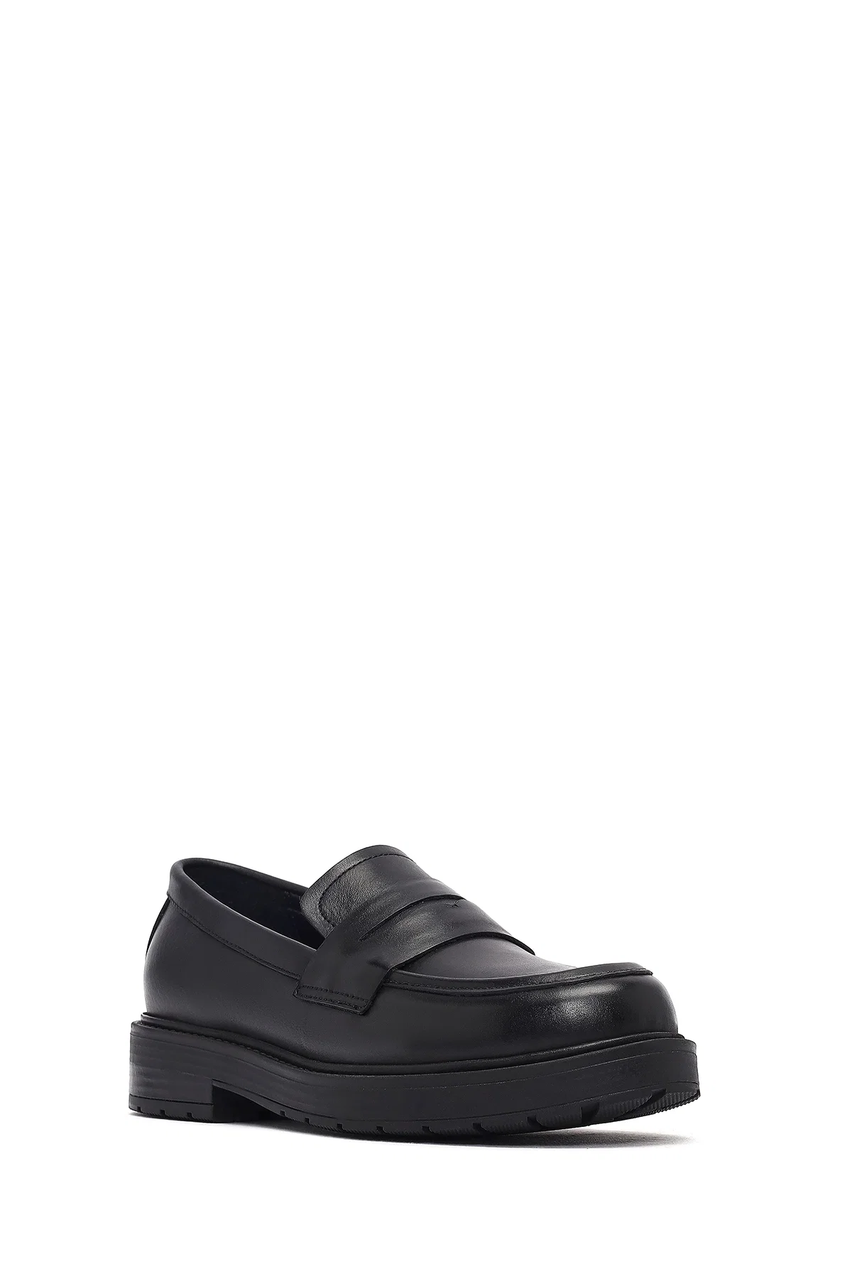 Kadın Siyah Kalın Tabanlı Deri Maskülen Loafer - Image 6