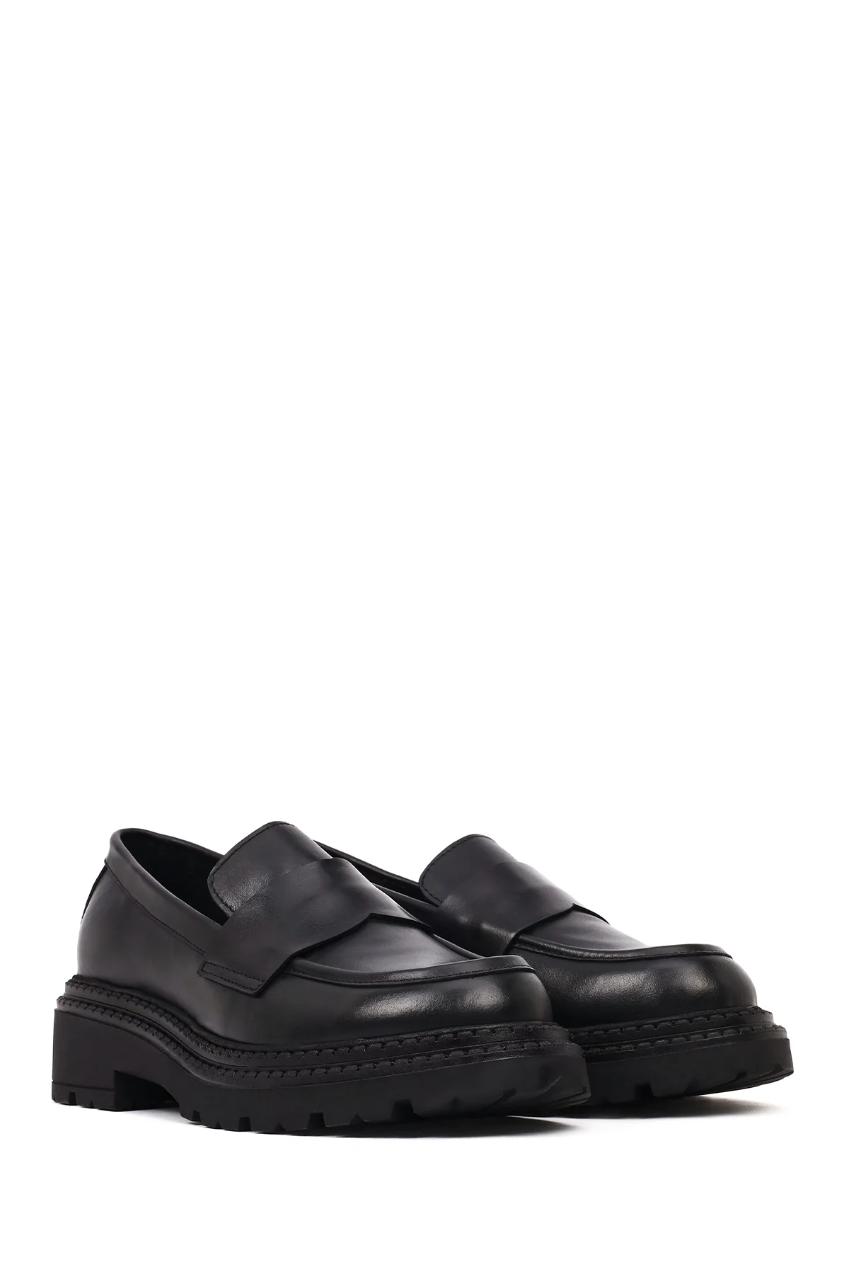 Kadın Siyah Kalın Tabanlı Deri Maskülen Loafer - Image 3