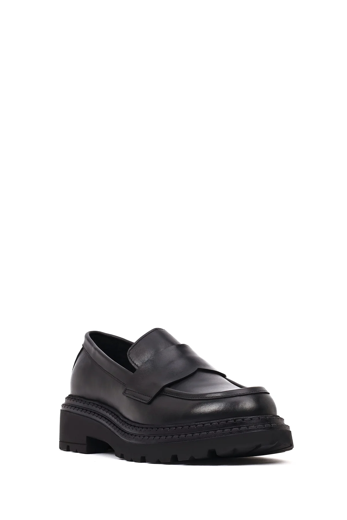 Kadın Siyah Kalın Tabanlı Deri Maskülen Loafer - Image 7