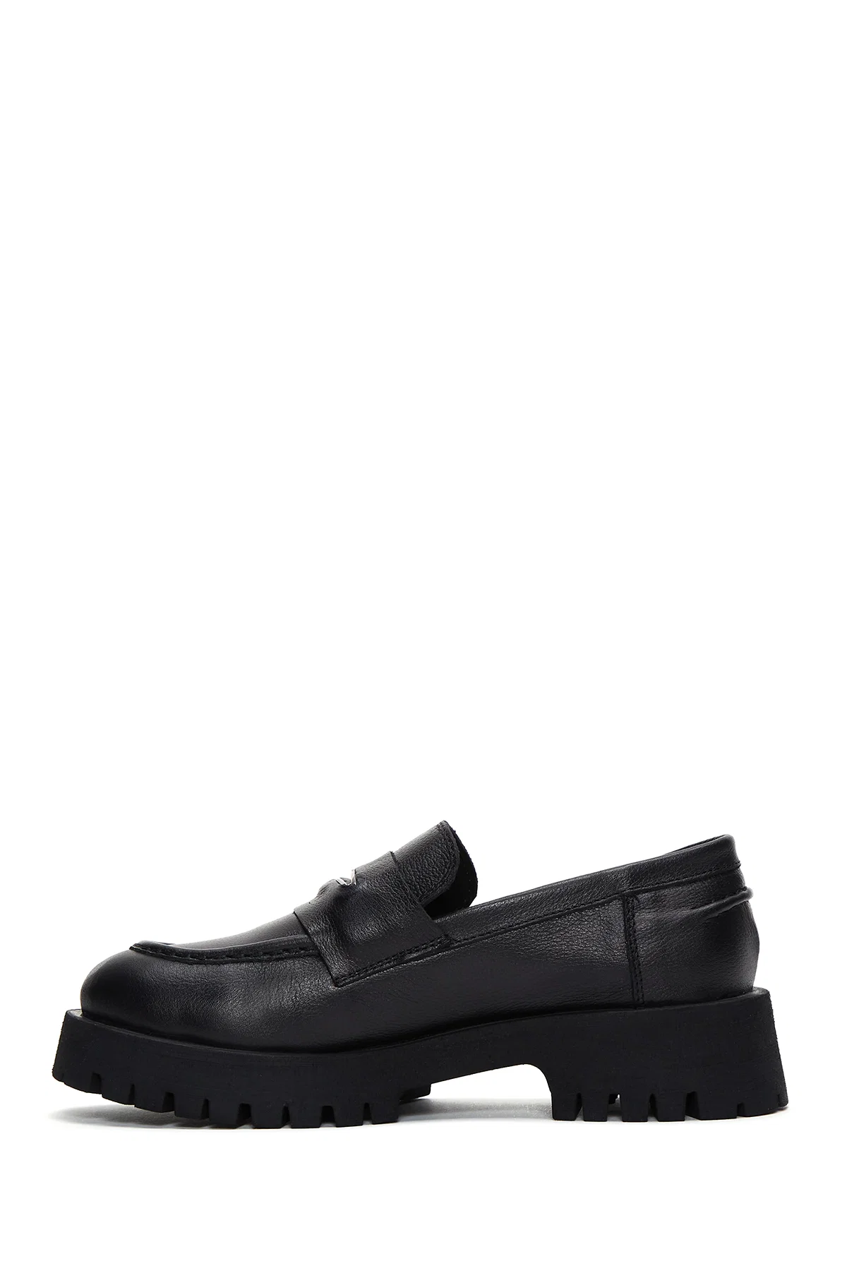 Kadın Siyah Kalın Tabanlı Deri Maskülen Loafer - Image 2