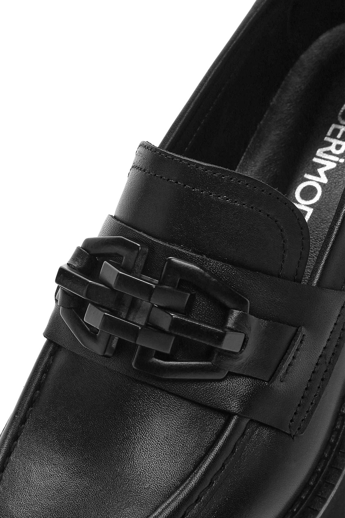 Kadın Siyah Kalın Tabanlı Deri Maskülen Loafer - Image 10