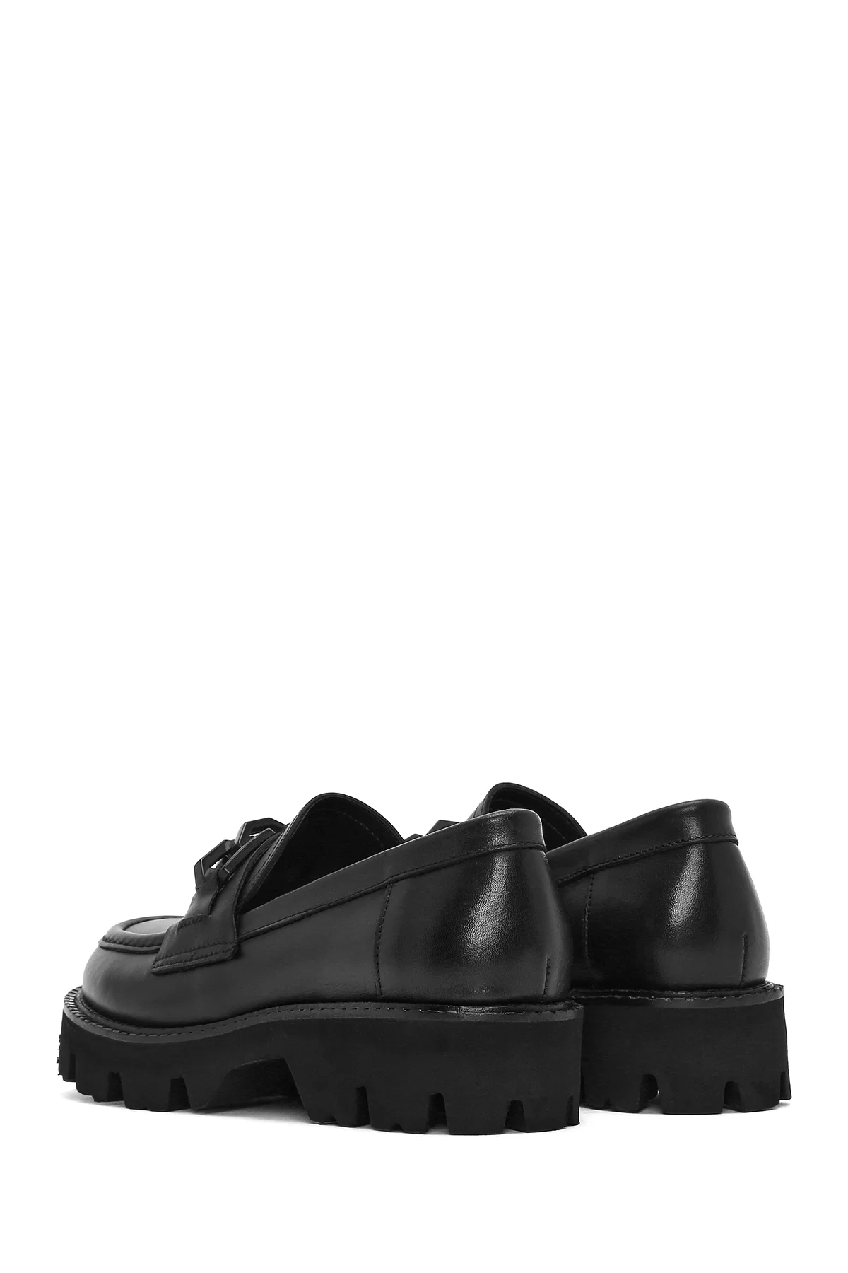 Kadın Siyah Kalın Tabanlı Deri Maskülen Loafer - Image 5
