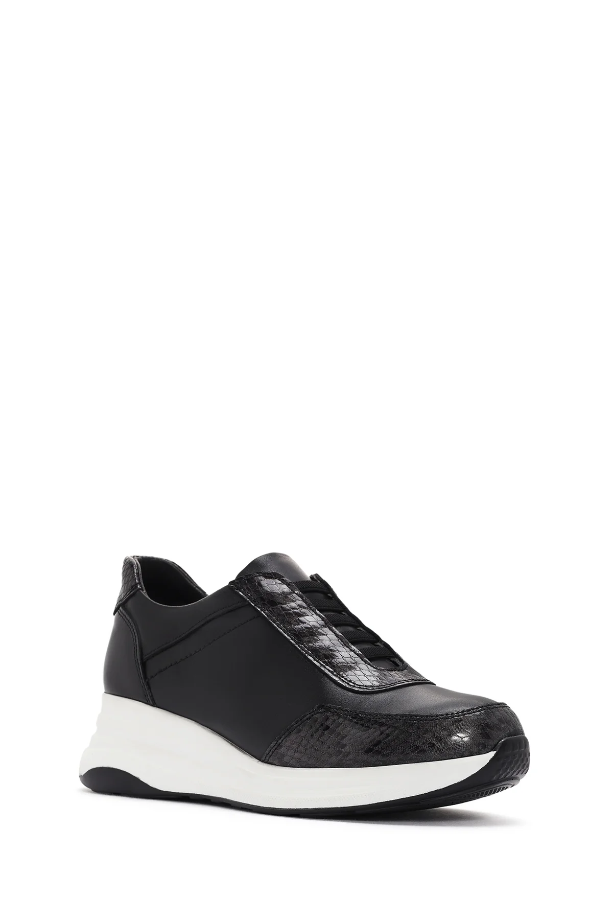 Kadın Siyah Kalın Tabanlı Deri Sneaker - Image 6