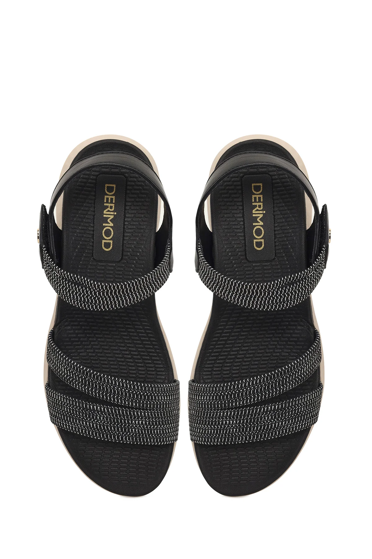 Kadın Siyah Kalın Tabanlı Kumaş Comfort Sandalet - Image 4