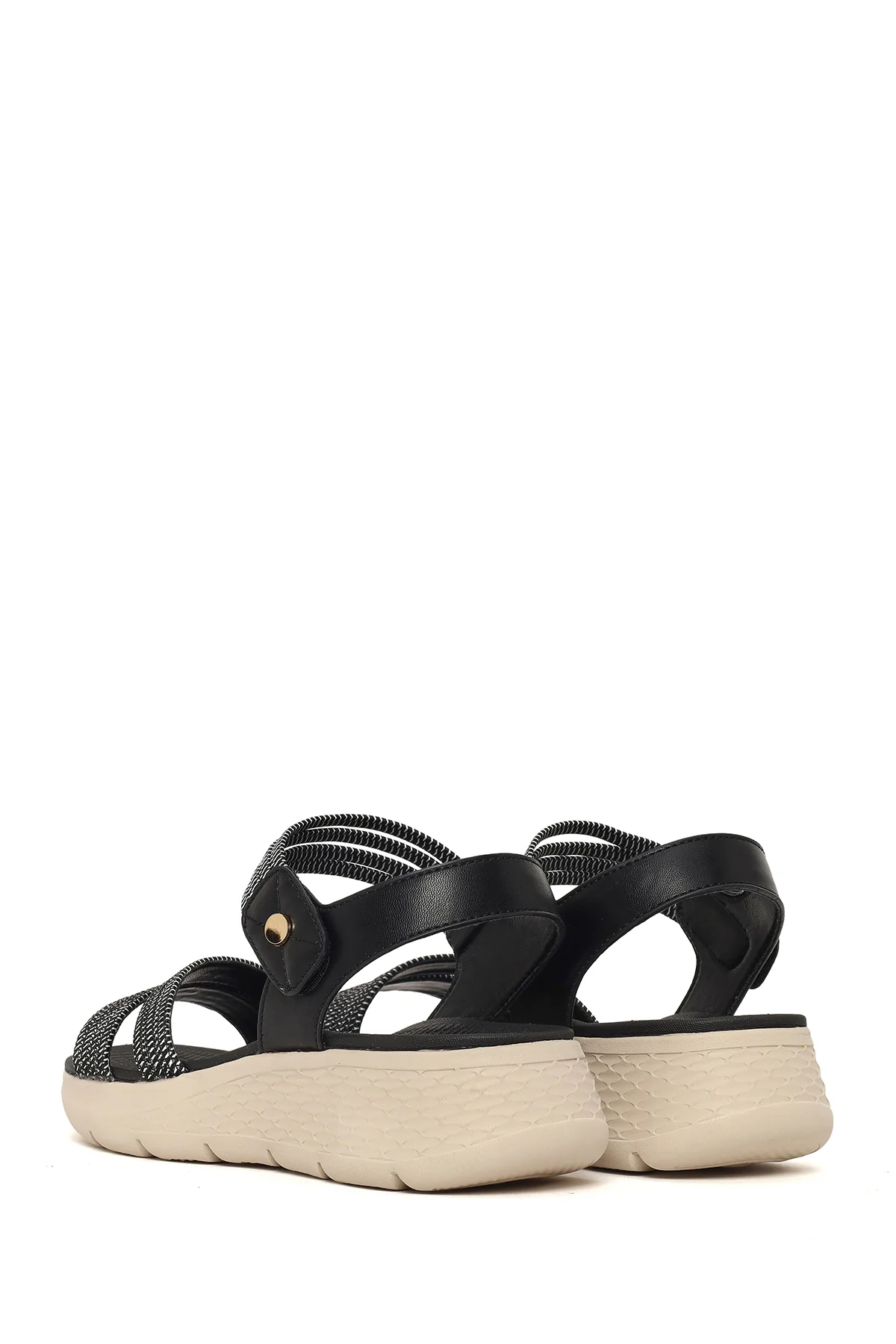 Kadın Siyah Kalın Tabanlı Kumaş Comfort Sandalet - Image 6