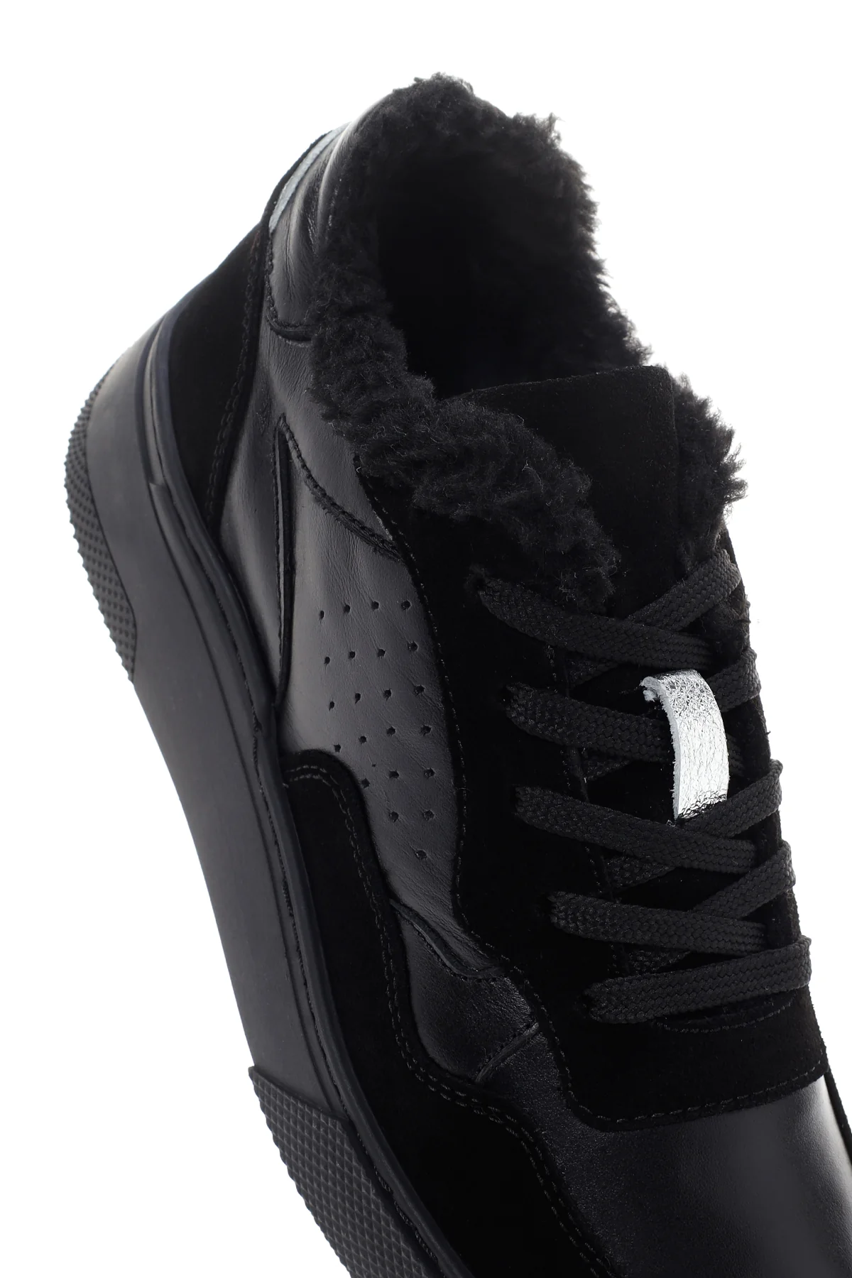 Kadın Siyah Kalın Tabanlı Kürklü Deri Sneaker - Image 10