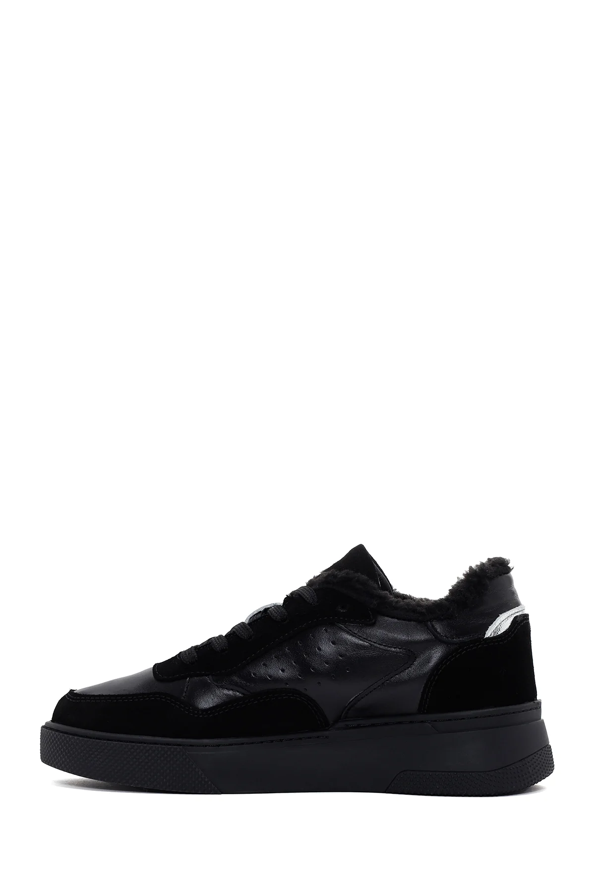 Kadın Siyah Kalın Tabanlı Kürklü Deri Sneaker - Image 2