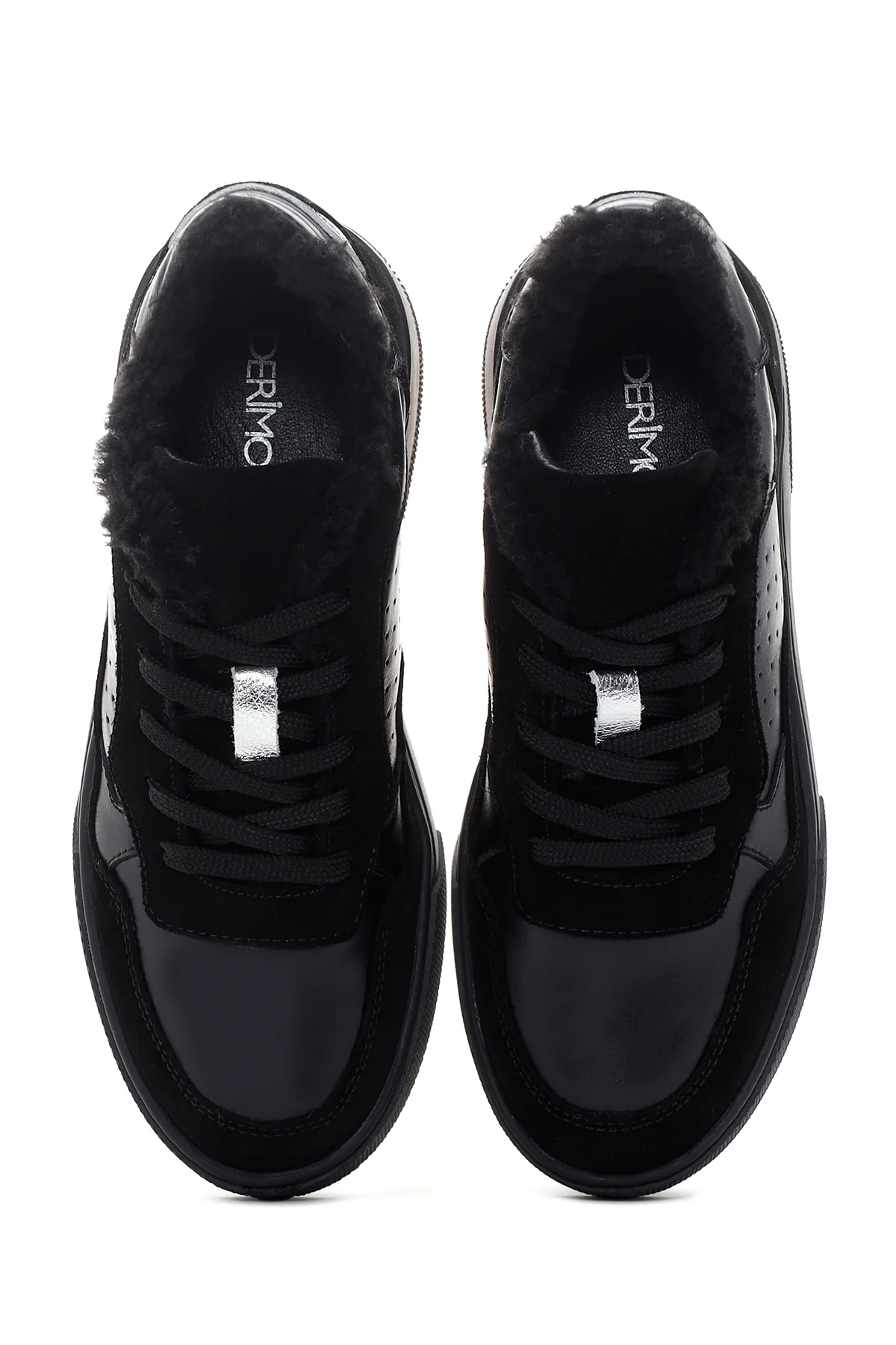 Kadın Siyah Kalın Tabanlı Kürklü Deri Sneaker - Image 6