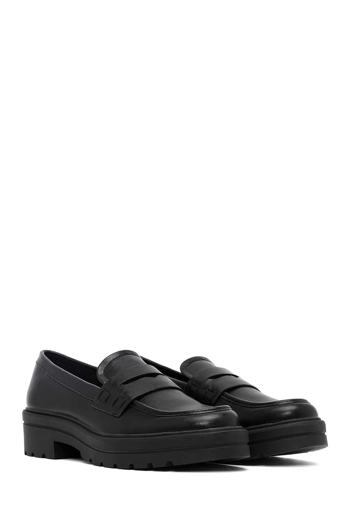 Kadın Siyah Kalın Tabanlı Maskülen Loafer - Image 3