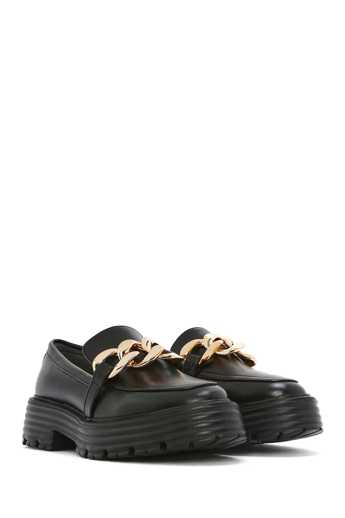 Kadın Siyah Kalın Tabanlı Maskülen Loafer - Image 3