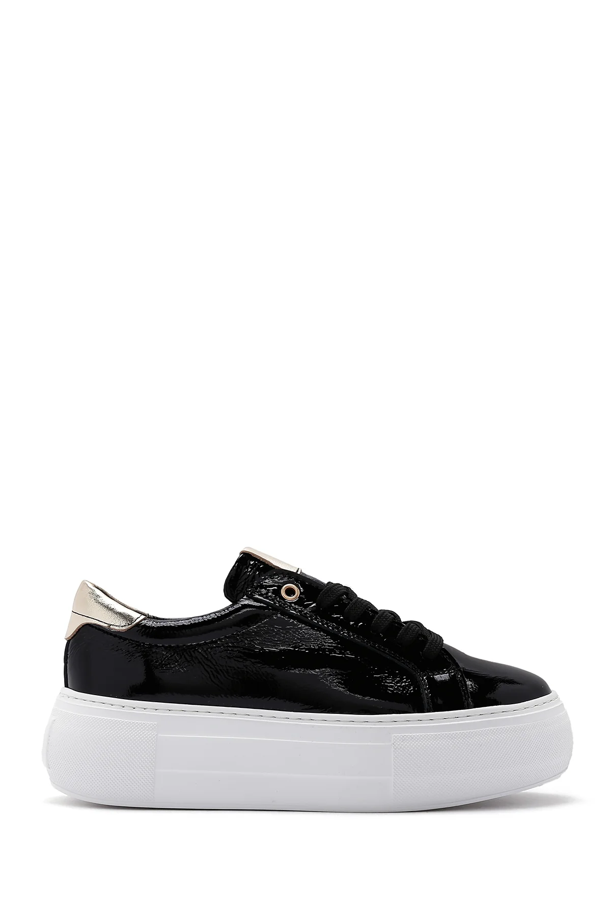 Kadın Siyah Kalın Tabanlı Rugan Deri Sneaker - Image 2