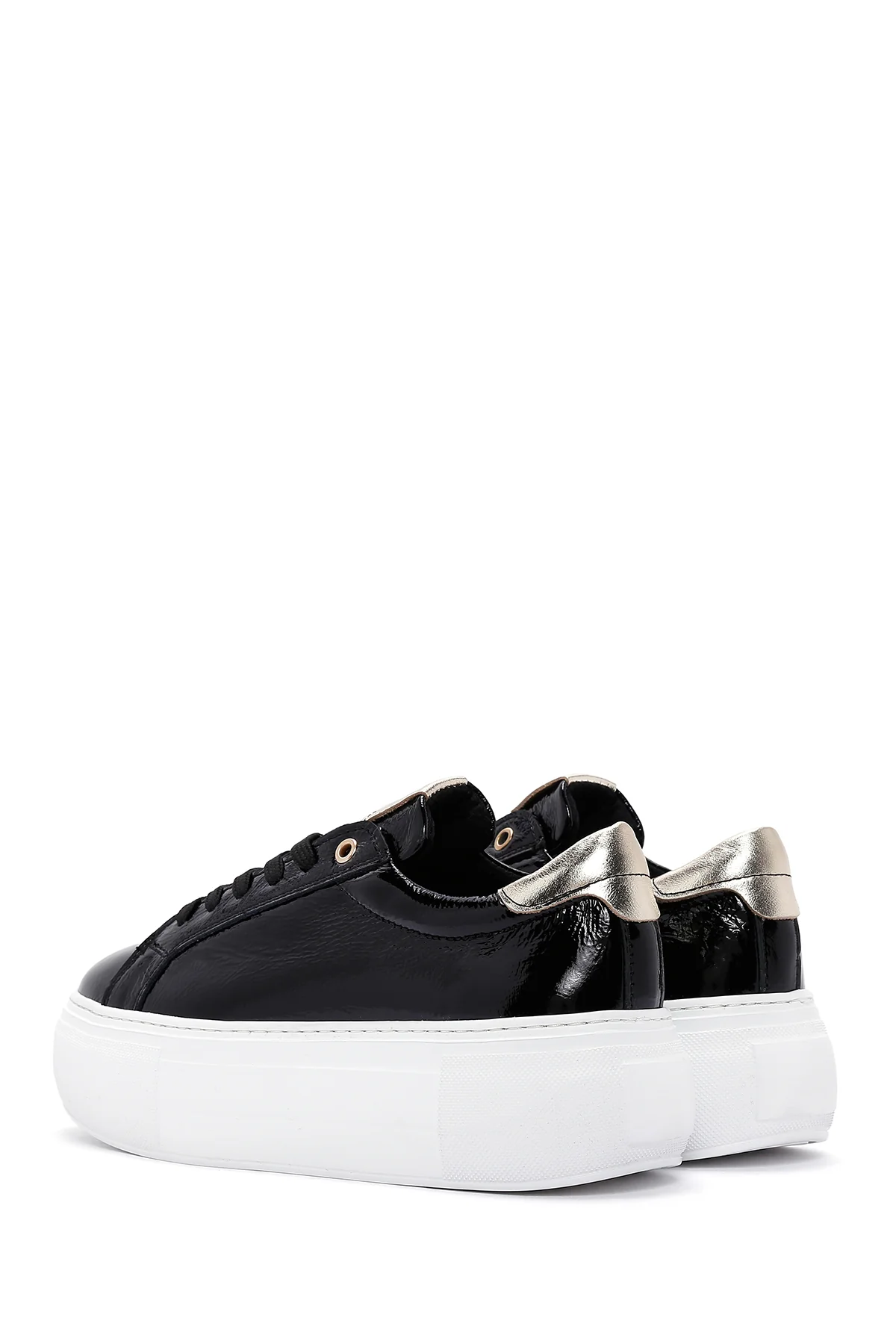 Kadın Siyah Kalın Tabanlı Rugan Deri Sneaker - Image 6