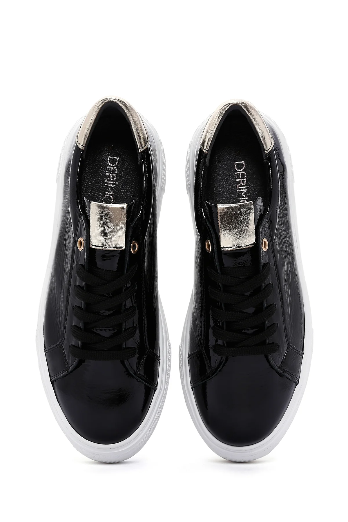 Kadın Siyah Kalın Tabanlı Rugan Deri Sneaker - Image 7