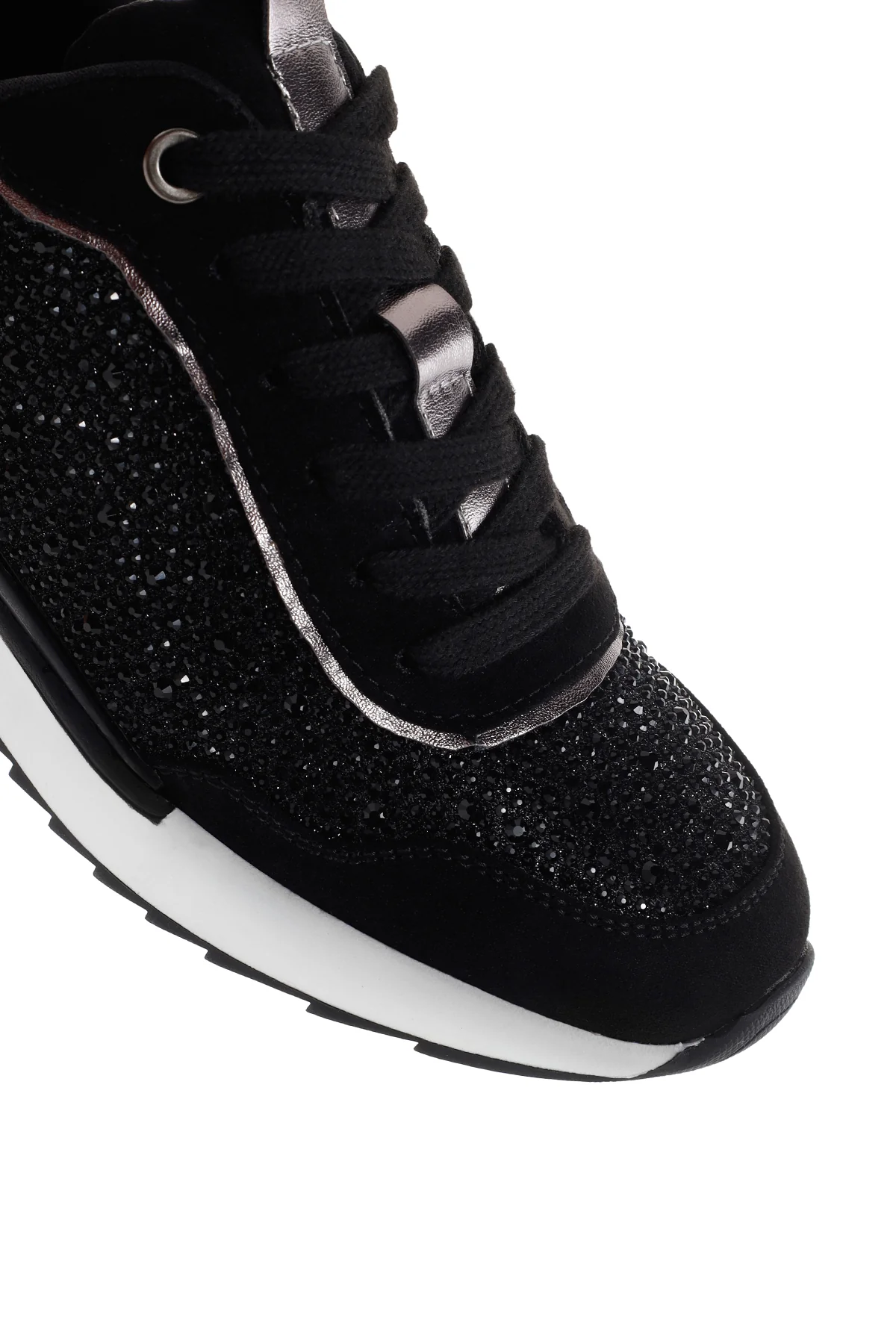 Kadın Siyah Kalın Tabanlı Taşlı Sneaker - Image 9