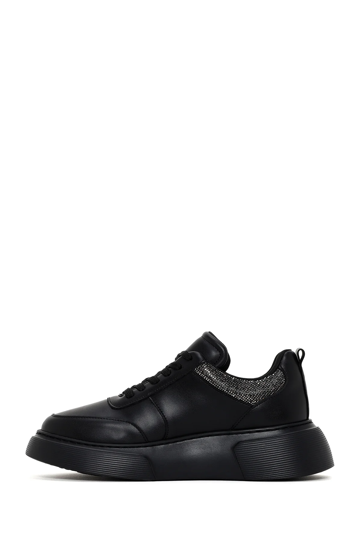 Kadın Siyah Kalın Tabanlı Taşlı Sneaker - Image 2
