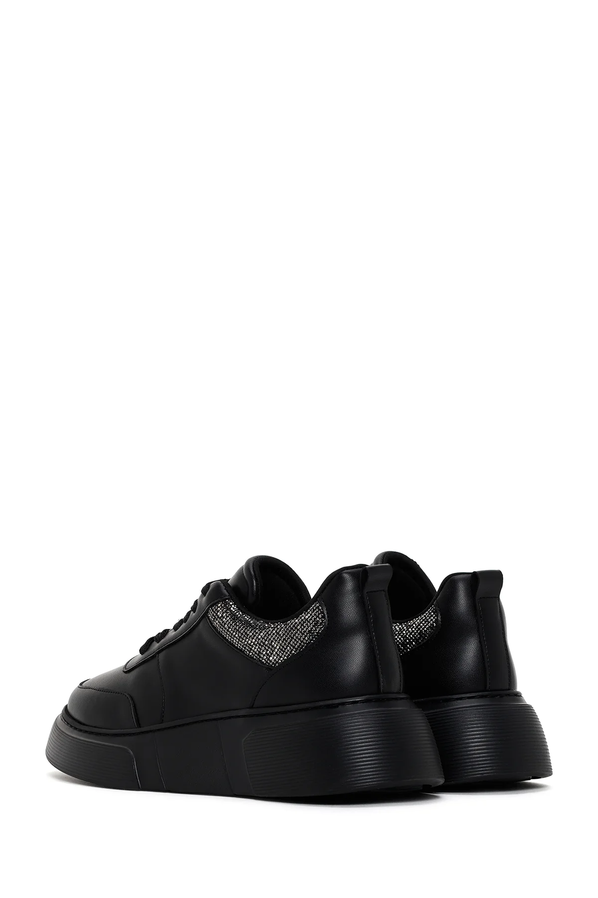 Kadın Siyah Kalın Tabanlı Taşlı Sneaker - Image 5