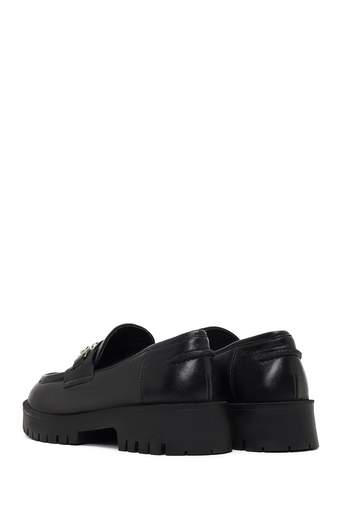 Kadın Siyah Kalın Tabanlı Tokalı Deri Maskülen Loafer - Image 5