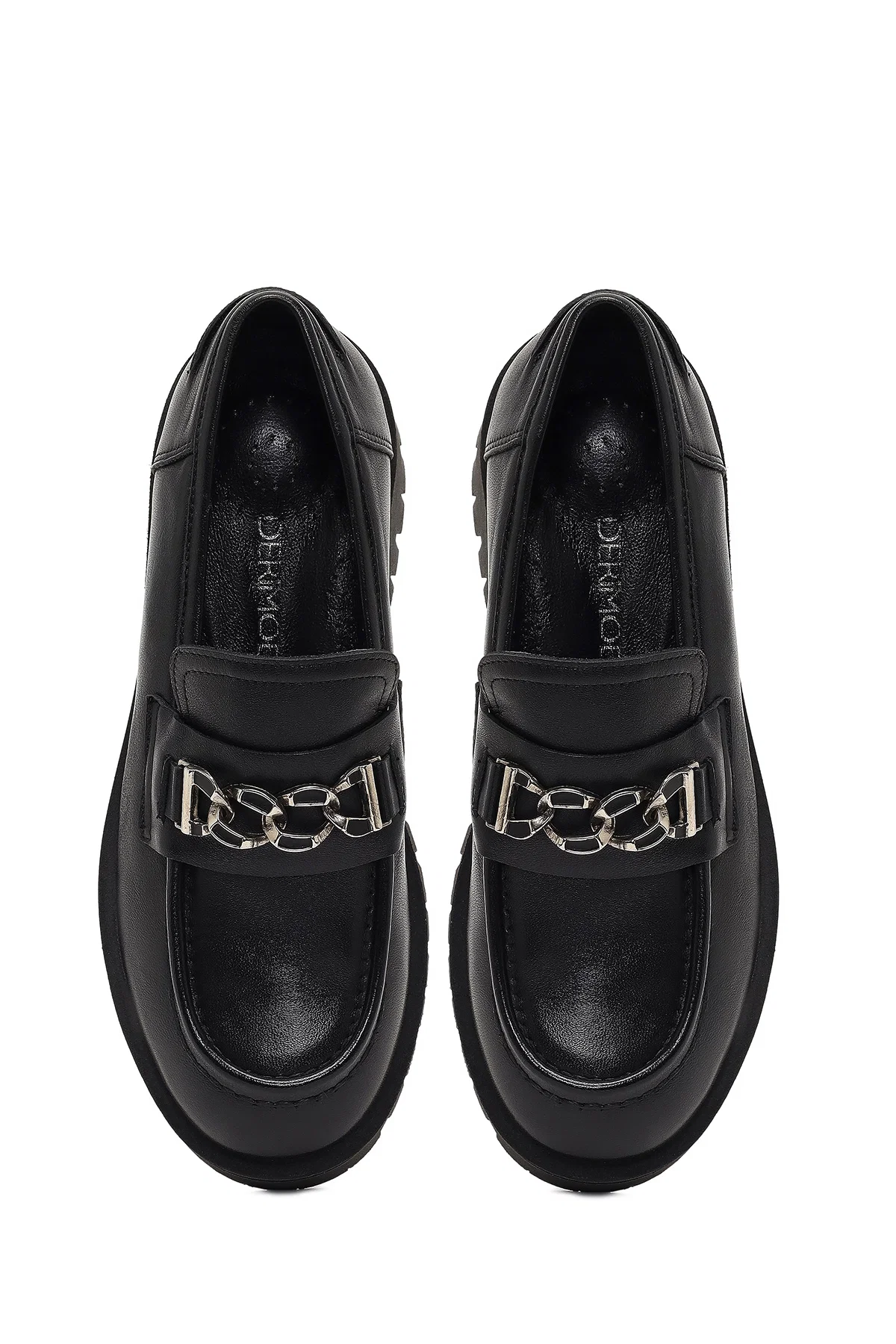 Kadın Siyah Kalın Tabanlı Tokalı Deri Maskülen Loafer - Image 7
