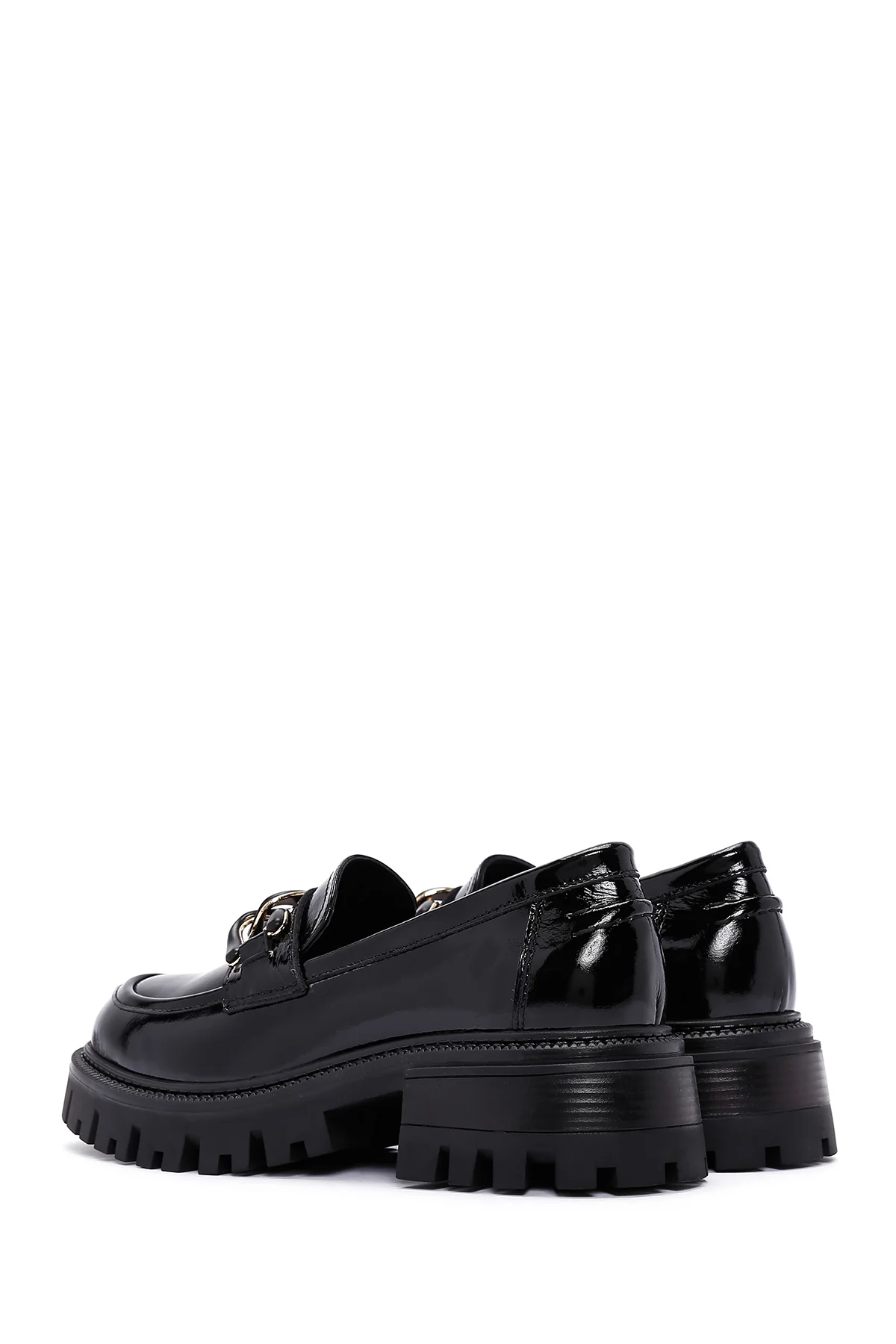 Kadın Siyah Kalın Tabanlı Tokalı Rugan Deri Casual Loafer - Image 5