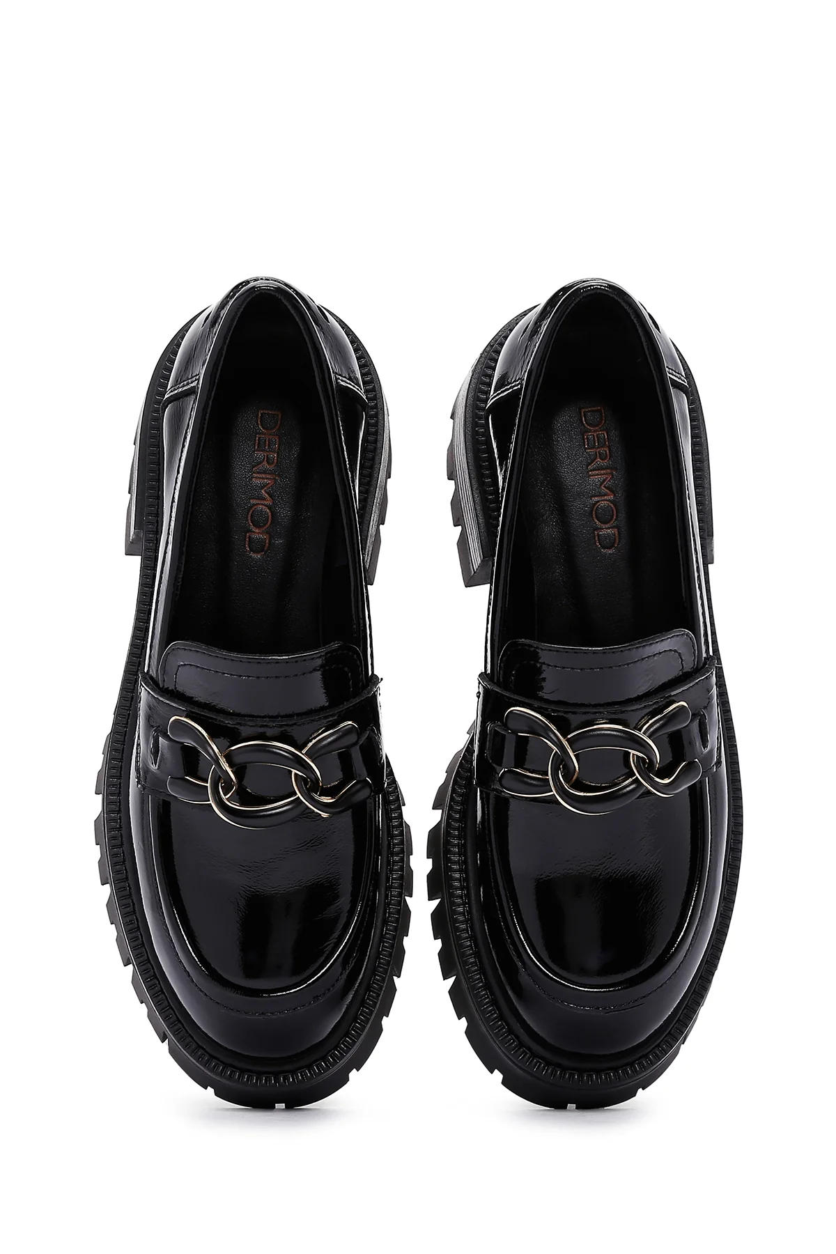 Kadın Siyah Kalın Tabanlı Tokalı Rugan Deri Casual Loafer - Image 6