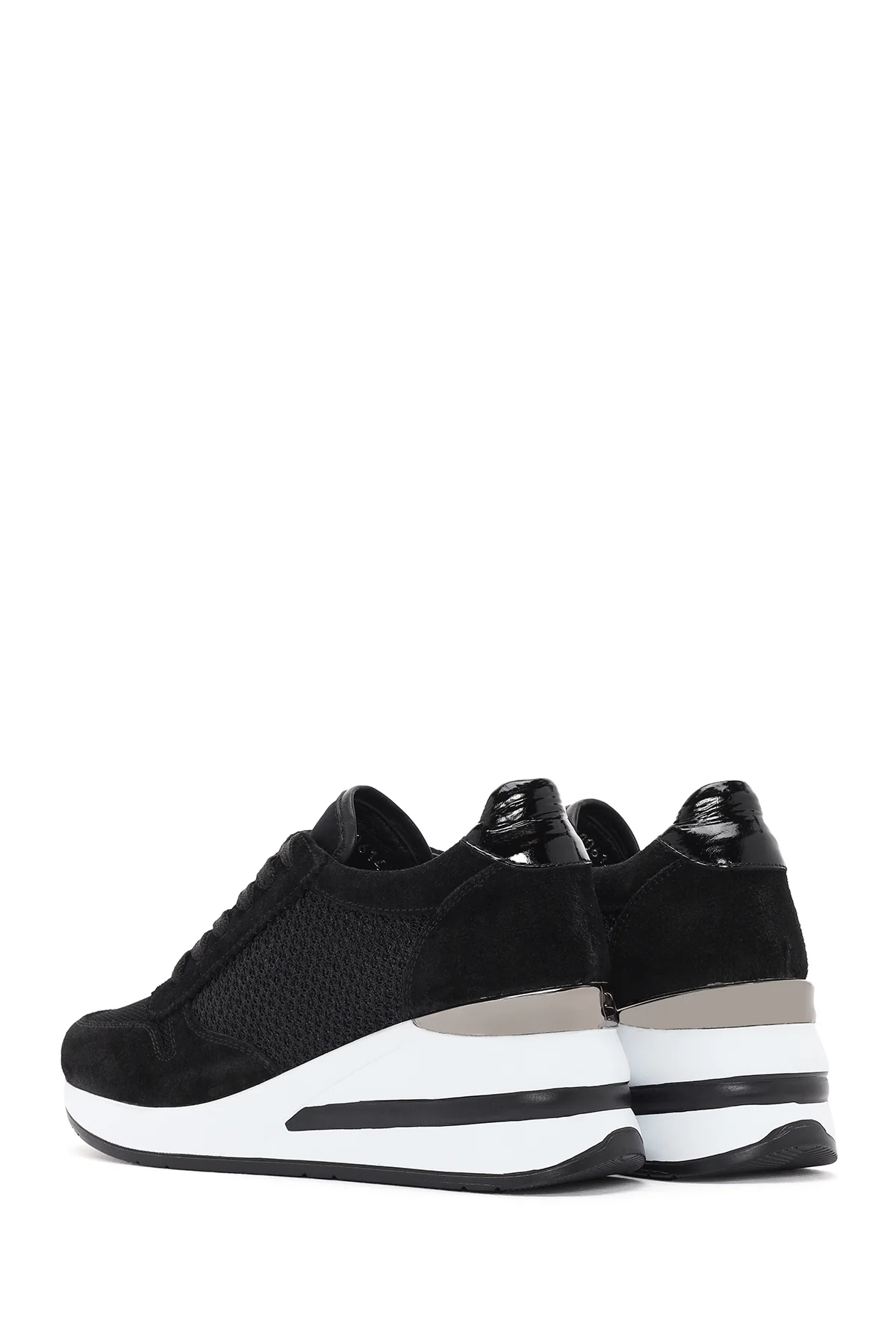 Kadın Siyah Kalın Topuklu Bağcıklı Deri Sneaker - Image 5