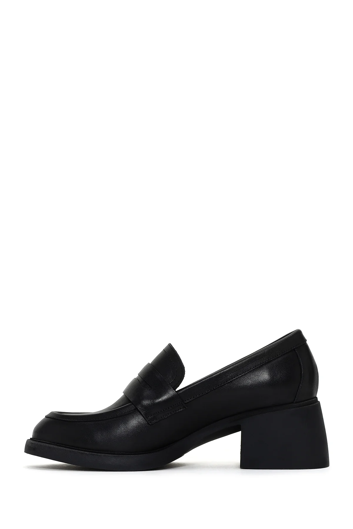 Kadın Siyah Kalın Topuklu Deri Maskülen Loafer - Image 3