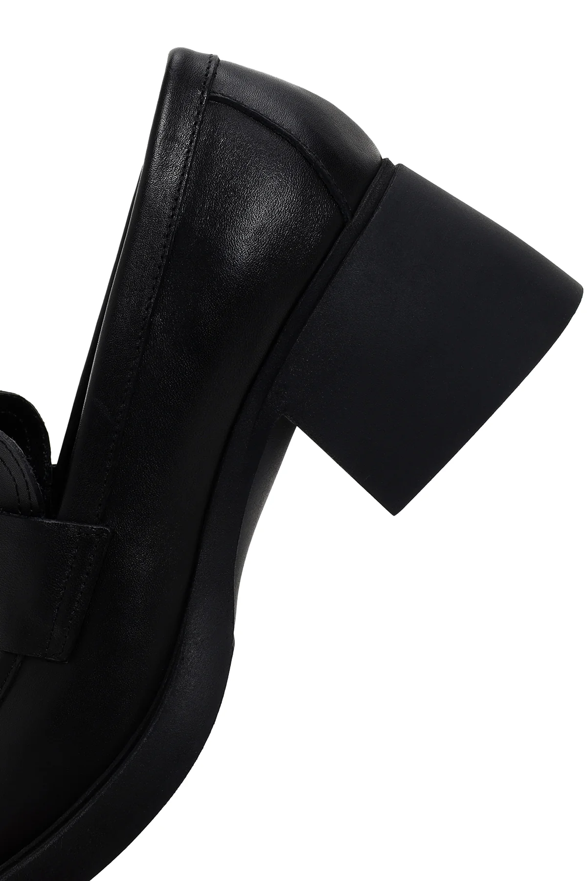 Kadın Siyah Kalın Topuklu Deri Maskülen Loafer - Image 9