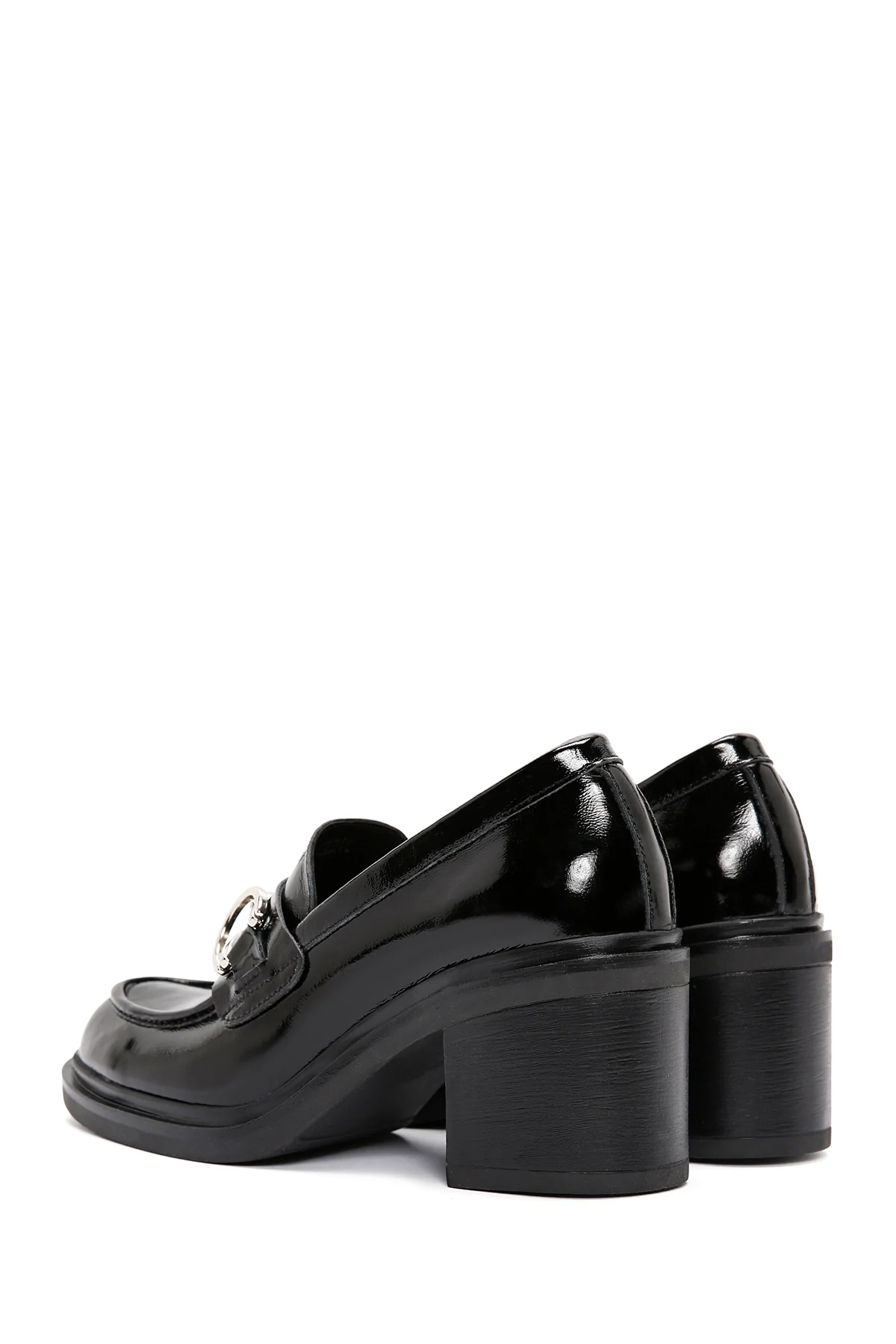 Kadın Siyah Kalın Topuklu Deri Maskülen Loafer - Image 6