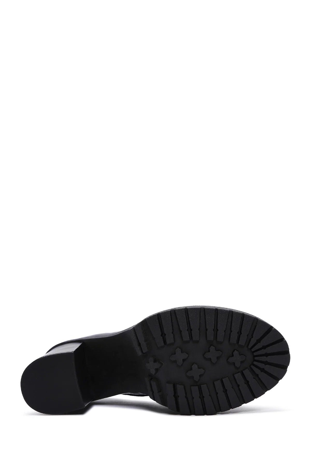 Kadın Siyah Kalın Topuklu Deri Maskülen Loafer - Image 6